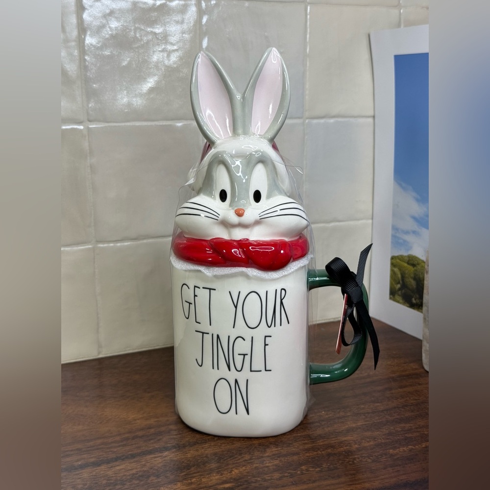 Rae Dunn Bugs Bunny Mug with Red and Green Accents